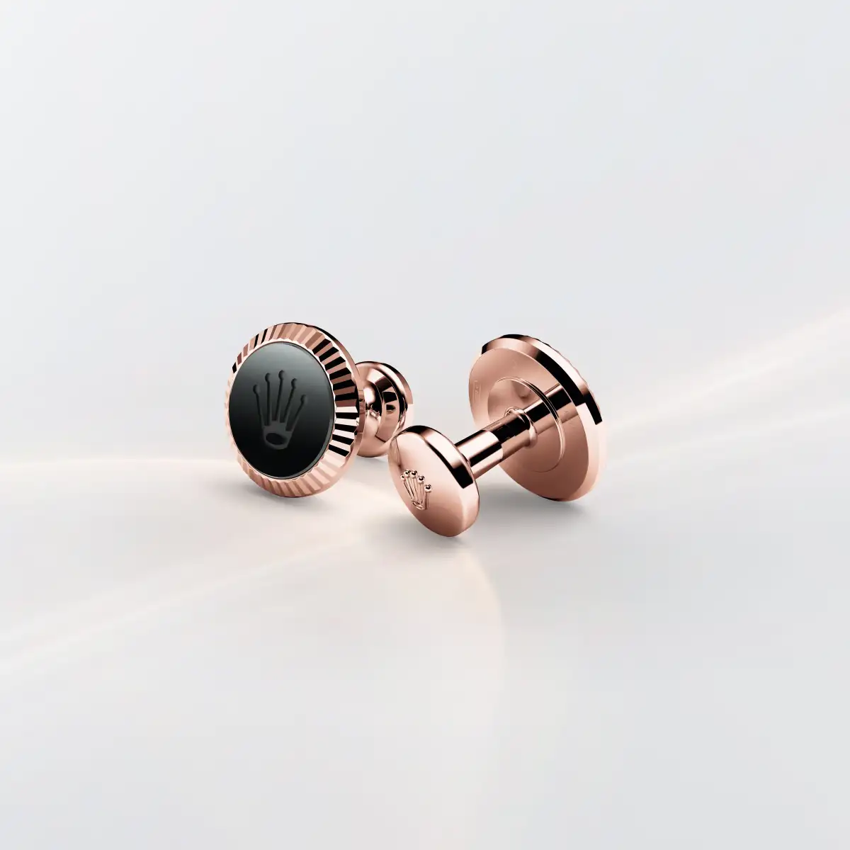 Rolex ‘Fluted’ cufflinks in Everose gold and ceramic, a1035 at Precision Watch